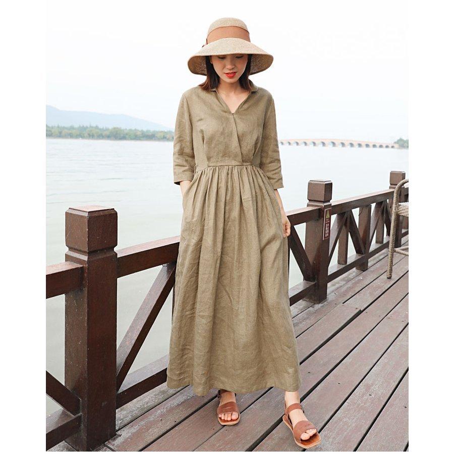 お待たせ ロング丈 40代 レディース ワンピース ワンピ 夏 春 ワンピース ロング丈 40代 レディース ワンピース ワンピース 50代 30代 大人 大きいサイズ ドレス 結婚式 オシャレ スカート Vネック ドレス 麻 綿 ワンピース 夏 春 レディースウエア