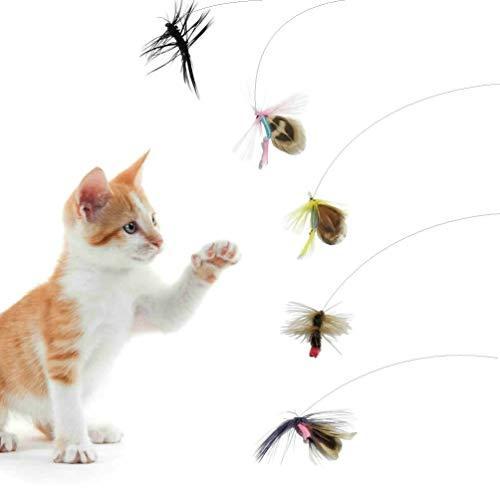 羽のおもちゃ 毛虫 猫じゃらし キャットトイシミュレーション 小飛虫 チョウ ハエ 交換用鳥の羽根 14個入 3個コネクタ(無地) おもちゃ