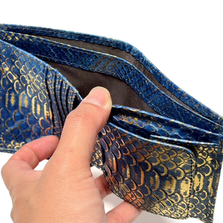 パイソン 財布 二つ折り 本革 日本製 ワニ革 メンズ レディース 折り財布 ボックス型小銭入れ リーフ 群雲 高級 レザー ギフト プレゼントの画像