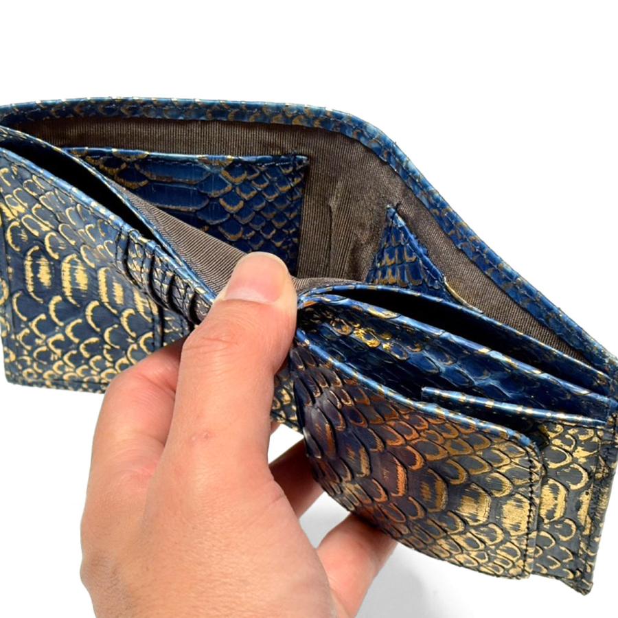 パイソン 財布 二つ折り 本革 日本製 ワニ革 メンズ レディース 折り財布 ボックス型小銭入れ リーフ 群雲 高級 レザー ギフト プレゼントの画像