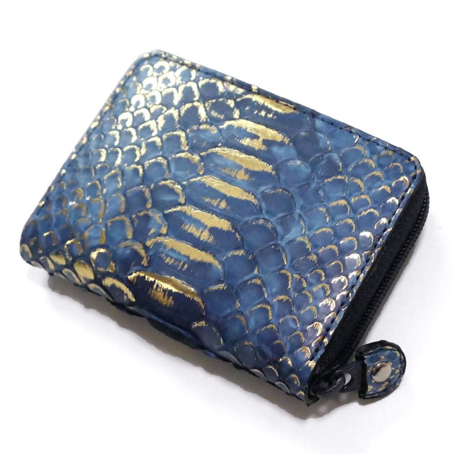 ケース 小銭入れ メンズ レディース  革 本革 出しやすい ラウンドファスナー ファスナー 小型財布 コンパクト財布 ミニウォレット パイソン へび革 / ダイヤモンドパイソン革 リーフ 群雲染 コインケース 小銭入れ メンズ レディース 革 本革 ラウンドファスナー