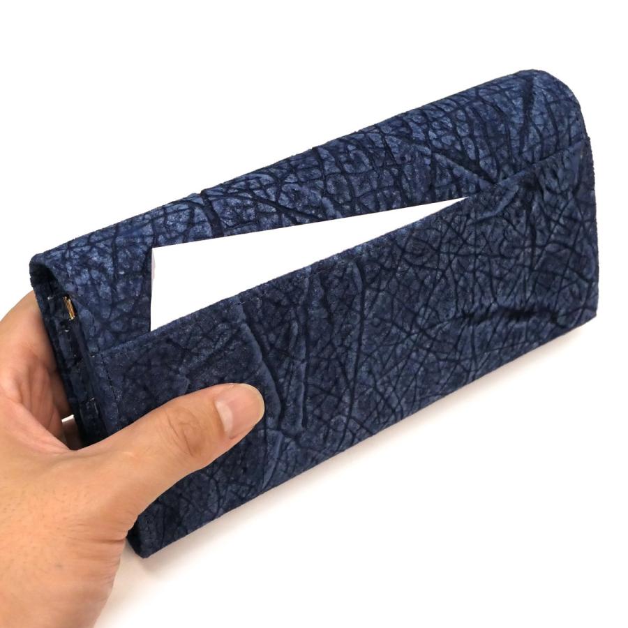 【タイムセール】 がま口長財布 ガマ口財布 かぶせ 本革 かば革 カバ革 ヒポポタマスレザー 無双仕様 藍染 【1350826728】(48400円)