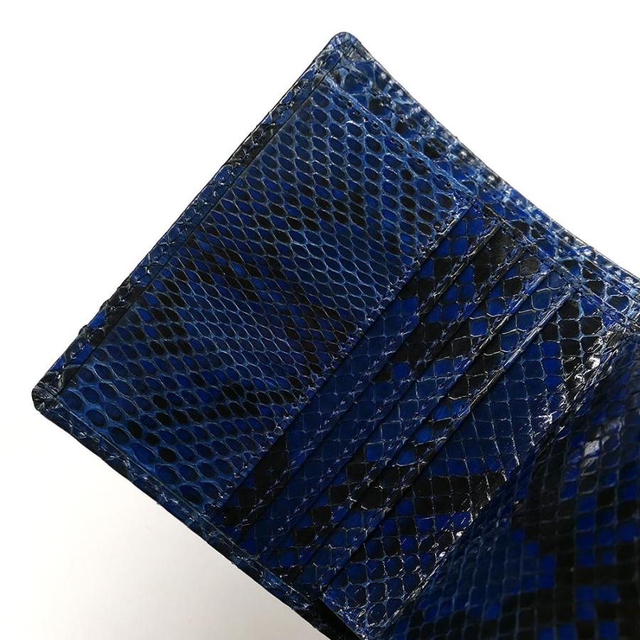 二つ折り財布 ボックス型 小銭入れ付 レディース メンズ 革 パイソン  ヘビ 蛇 へび グレージング 藍染の画像