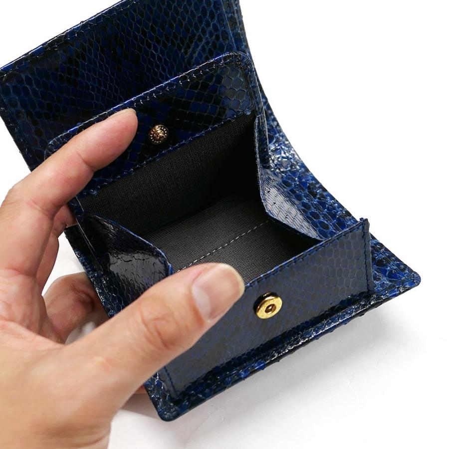 二つ折り財布 ボックス型 小銭入れ付 レディース メンズ 革 パイソン  ヘビ 蛇 へび グレージング 藍染の画像