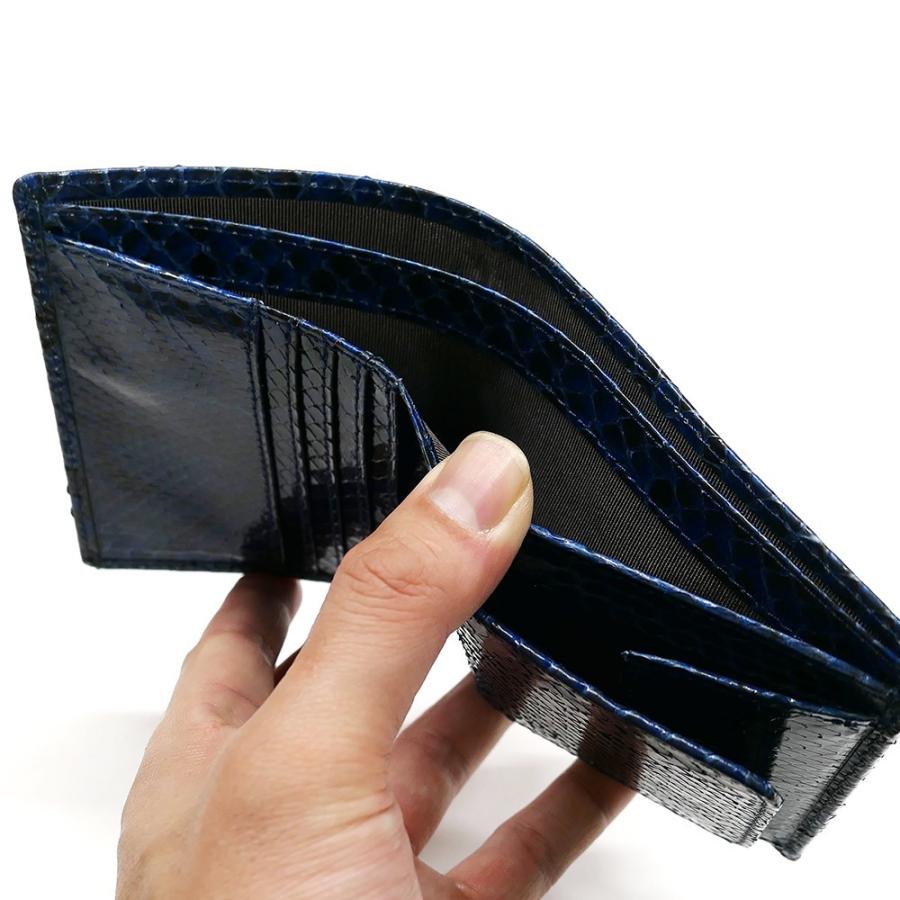 二つ折り財布 ボックス型 小銭入れ付 レディース メンズ 革 パイソン  ヘビ 蛇 へび グレージング 藍染の画像
