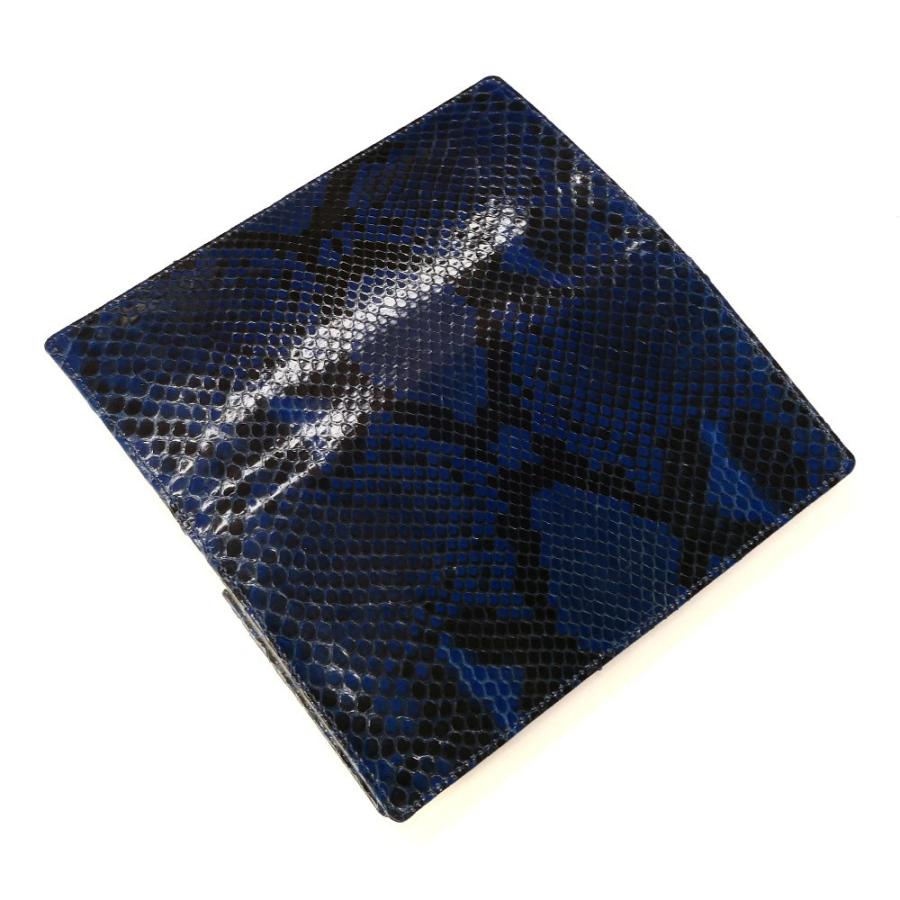 長財布 財布 メンズ レディース 長札 ロング ウォレットパイソン革 蛇革 へび革 通しまち型 小銭入れ付 グレージング 藍染 2の画像
