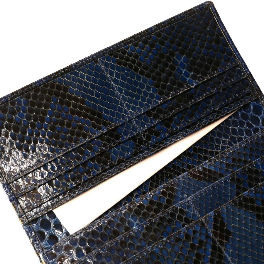 長財布 財布 メンズ レディース 長札 ロング ウォレットパイソン革 蛇革 へび革 通しまち型 小銭入れ付 グレージング 藍染 2の画像