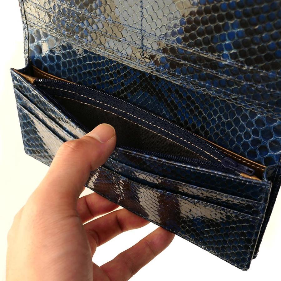 長財布 財布 メンズ レディース 長札 ロング ウォレットパイソン革 蛇革 へび革 通しまち型 小銭入れ付 グレージング 藍染 2の画像