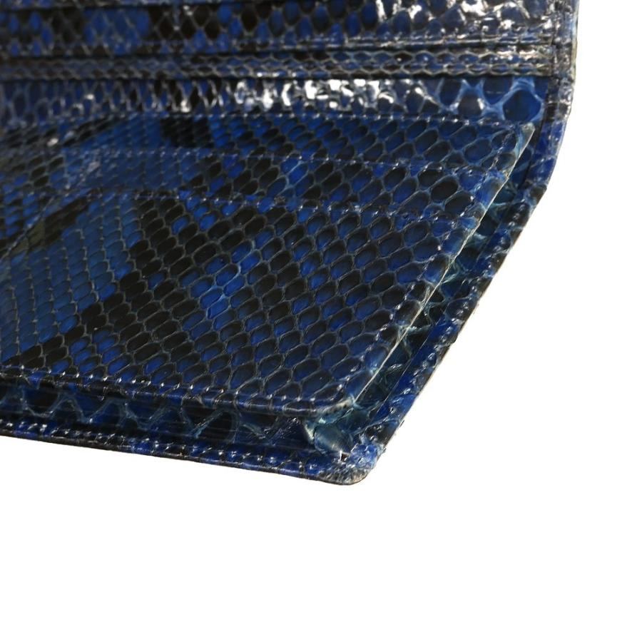 長財布 財布 メンズ レディース 長札 ロング ウォレットパイソン革 蛇革 へび革 通しまち型 小銭入れ付 グレージング 藍染 2の画像