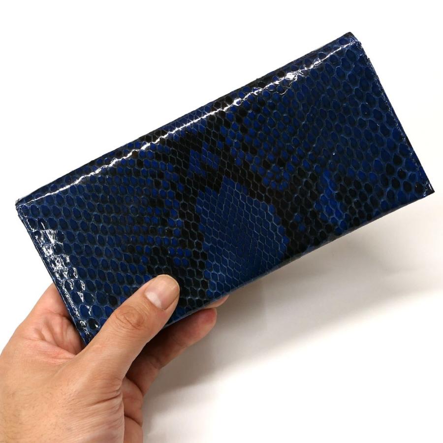 長財布 メンズ レディース ダイヤモンド パイソン 蛇 ヘビ マチ無し 小銭入れ無し グレージング 藍染の画像