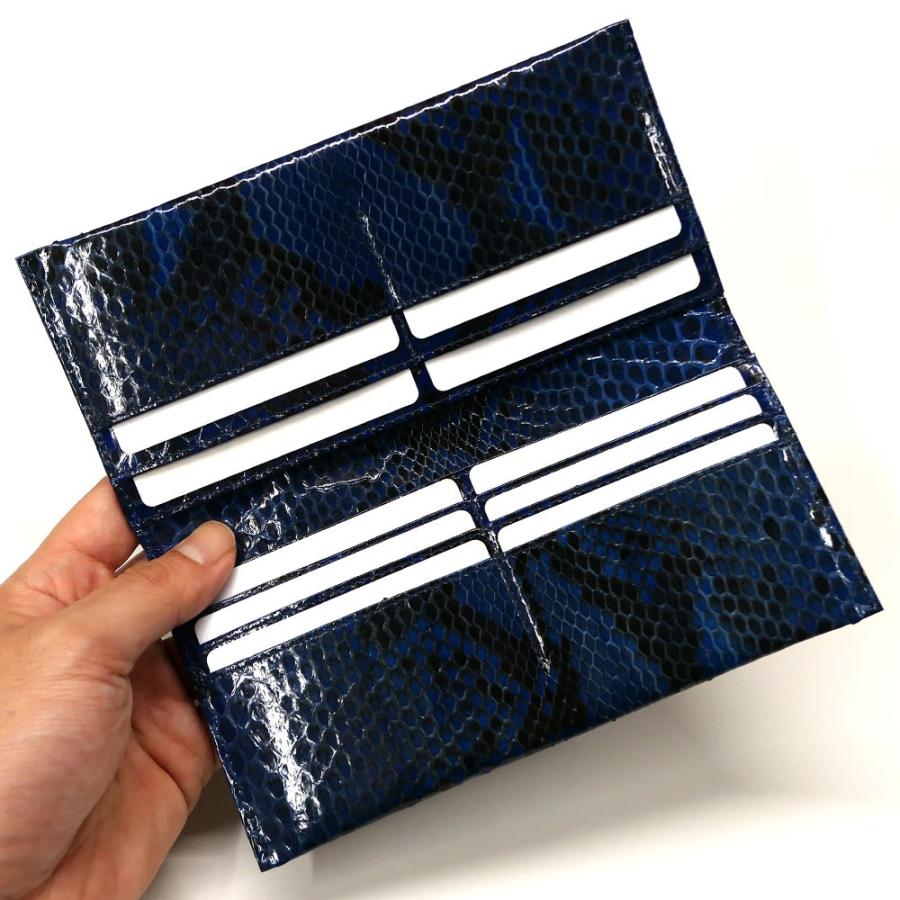 長財布 メンズ レディース ダイヤモンド パイソン 蛇 ヘビ マチ無し 小銭入れ無し グレージング 藍染の画像