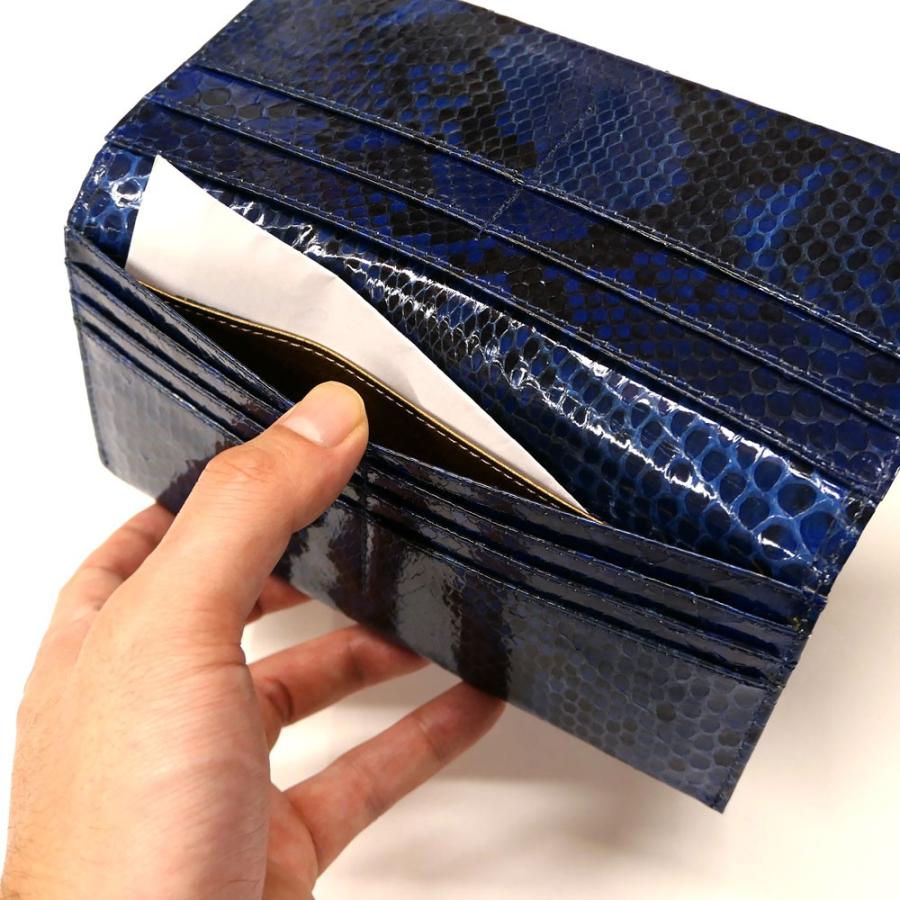 長財布 メンズ レディース ダイヤモンド パイソン 蛇 ヘビ マチ無し 小銭入れ無し グレージング 藍染の画像