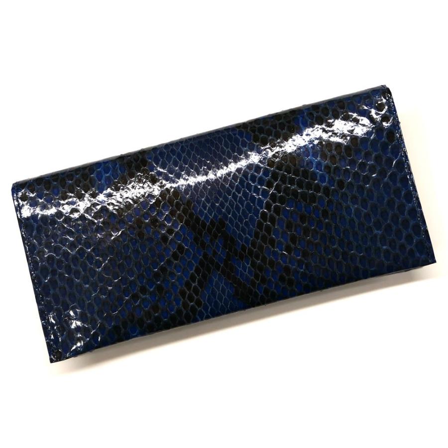 長財布 メンズ レディース ダイヤモンド パイソン 蛇 ヘビ マチ無し 小銭入れ無し グレージング 藍染の画像