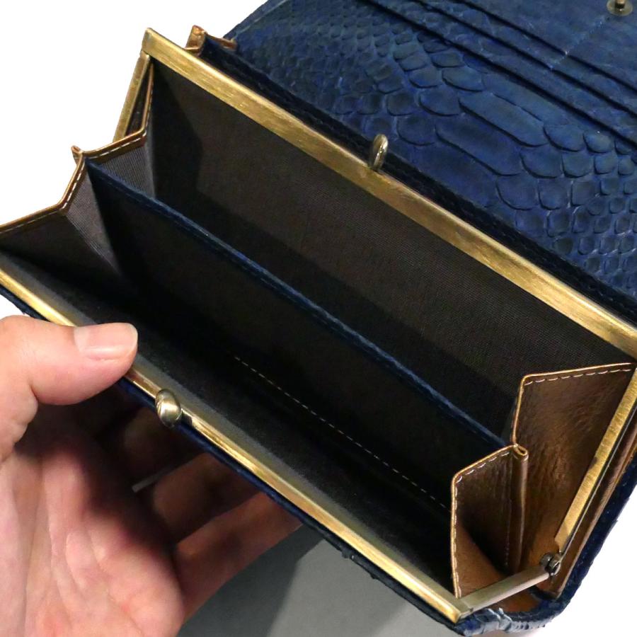 がま口 長財布 かぶせ型 / 本革 パイソン革 ダイヤモンドパイソン 藍染の画像