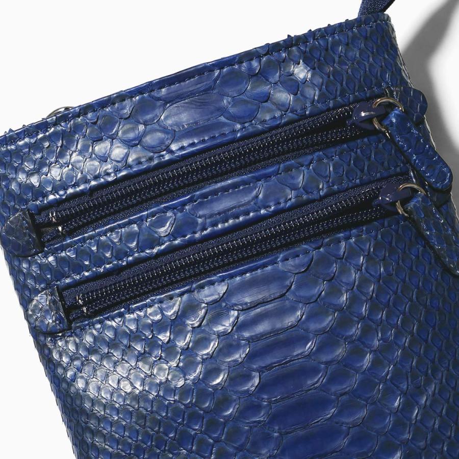 パイソン革 藍染め ショルダーバッグ 本革 蛇革 斜め掛け 着脱式 日本製 レディース メンズ python leather Shoulder Bagの画像
