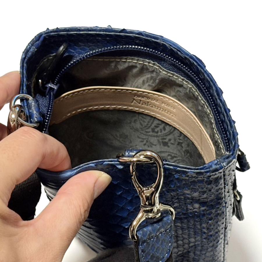 パイソン革 藍染め ショルダーバッグ 本革 蛇革 斜め掛け 着脱式 日本