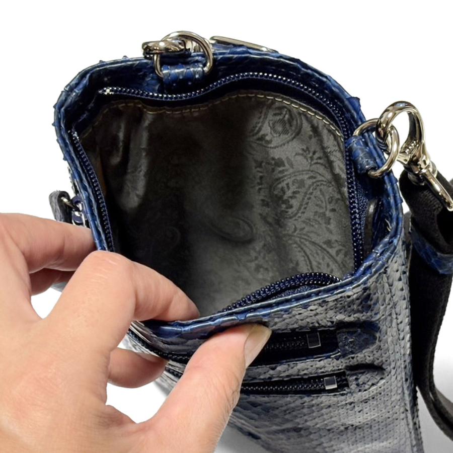 パイソン革 藍染め ショルダーバッグ 本革 蛇革 斜め掛け 着脱式 日本