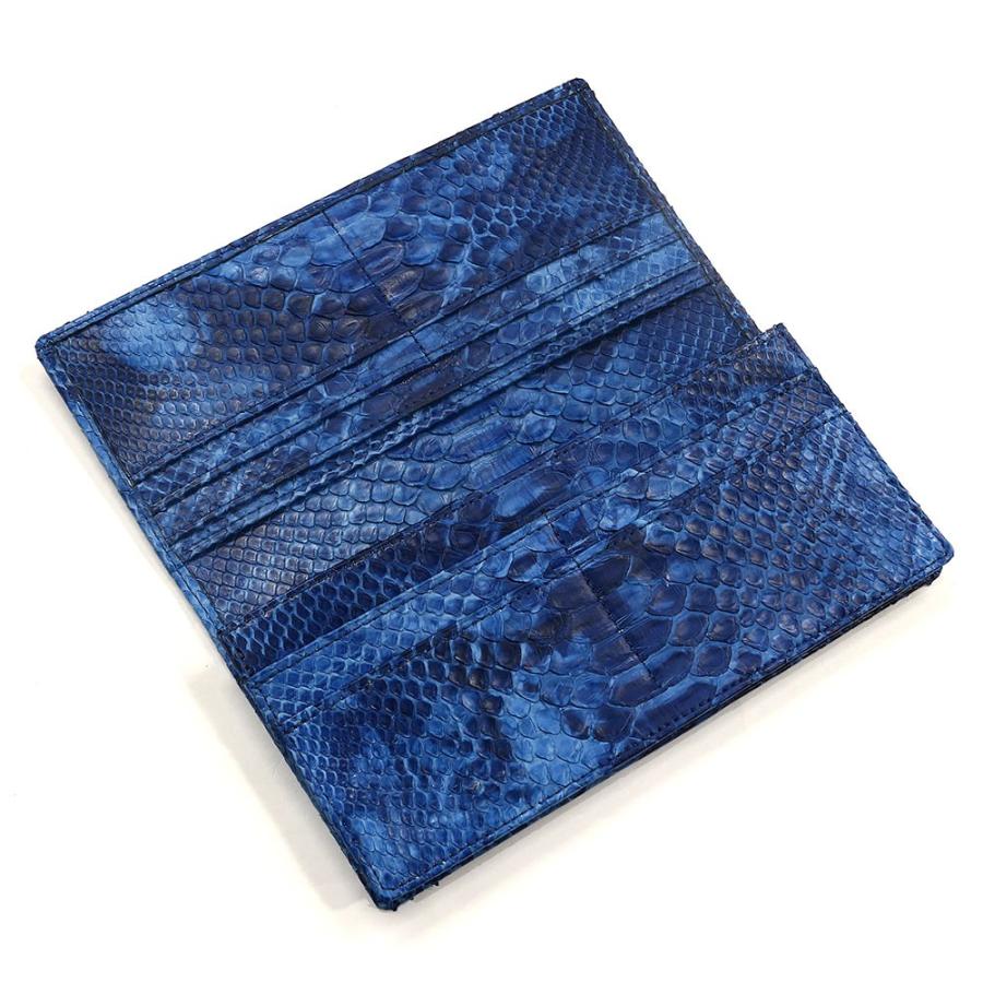 長財布 財布 メンズ レディース 長札 ロング ウォレットパイソン革 蛇革 へび革 通しまち型 小銭入れ付 藍染 絞り染め ２の画像