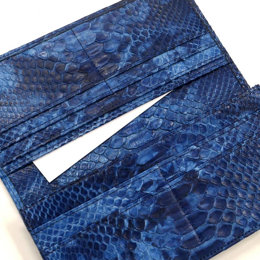 長財布 財布 メンズ レディース 長札 ロング ウォレットパイソン革 蛇革 へび革 通しまち型 小銭入れ付 藍染 絞り染め ２の画像