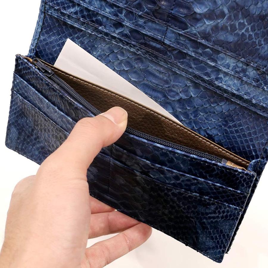 長財布 財布 メンズ レディース 長札 ロング ウォレットパイソン革 蛇革 へび革 通しまち型 小銭入れ付 藍染 絞り染め ２の画像