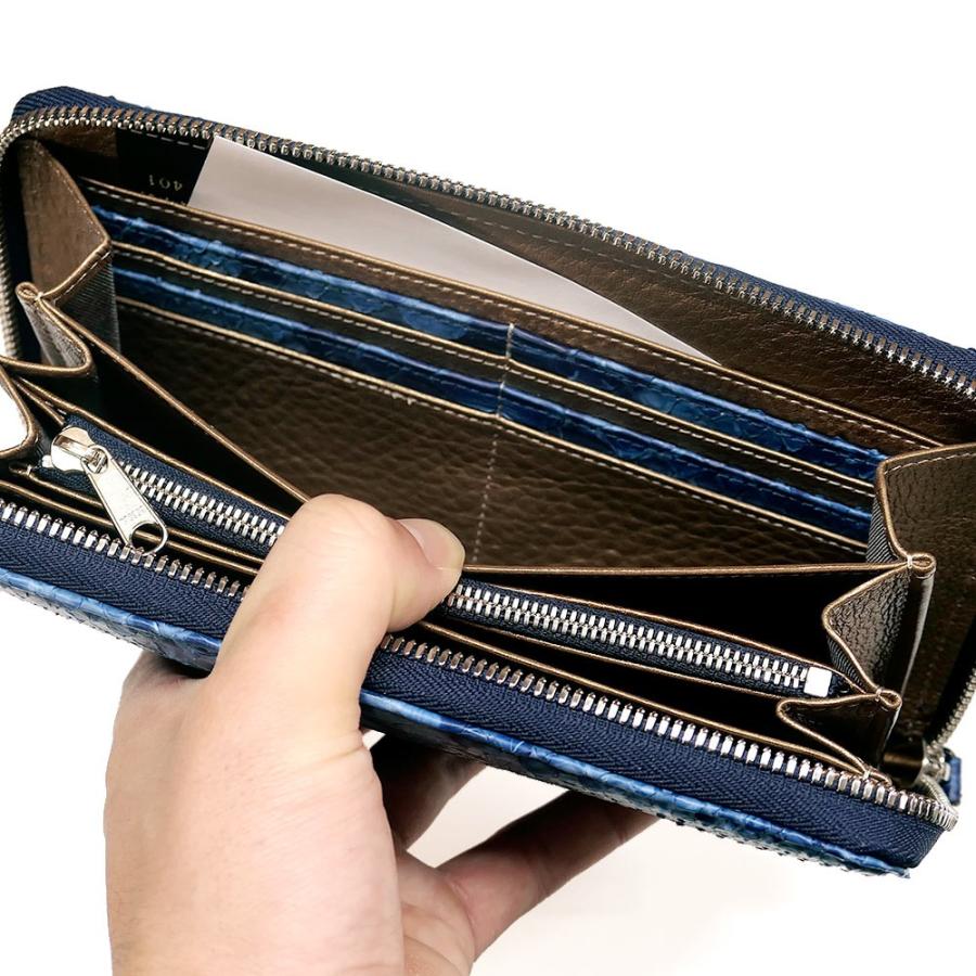 ラウンドファスナー長財布 ファスナー財布 本革 メンズ レディース パイソン革 大容量 蛇革 ヘビ革 ダイヤモンドパイソン 藍染 絞り染めの画像