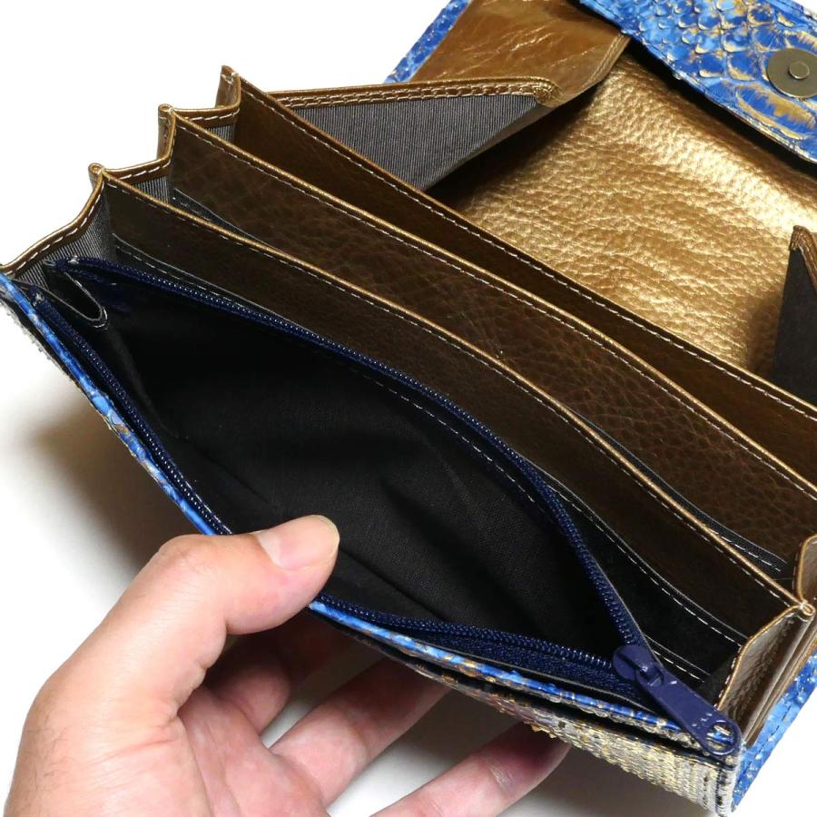 ギャルソン長財布  ギャルソン財布 / オープンマチ付 大容量 / パイソン革 蛇革 ヘビ革 / ダイヤモンドパイソン 群雲染 (むらくもぞめ) ゴールドの画像
