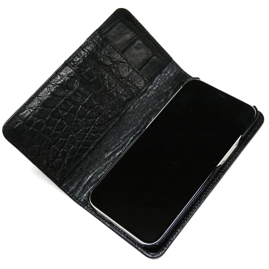 手帳型 Iphoneケース Iphone12 12pro対応 本革 ワニ革 鰐革 クロコダイル革 ブラック 新しく着き 新しく着き