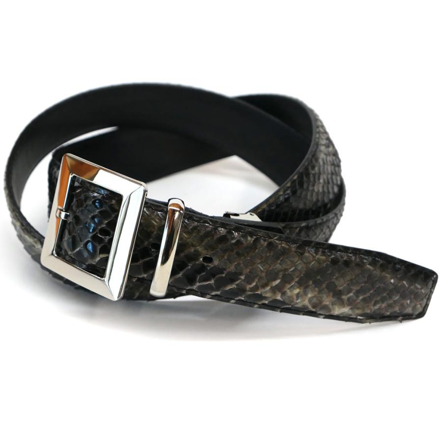 ベルト レザーベルト 4cm幅 スクエアー 四角 バックル パイソン革 ヘビ