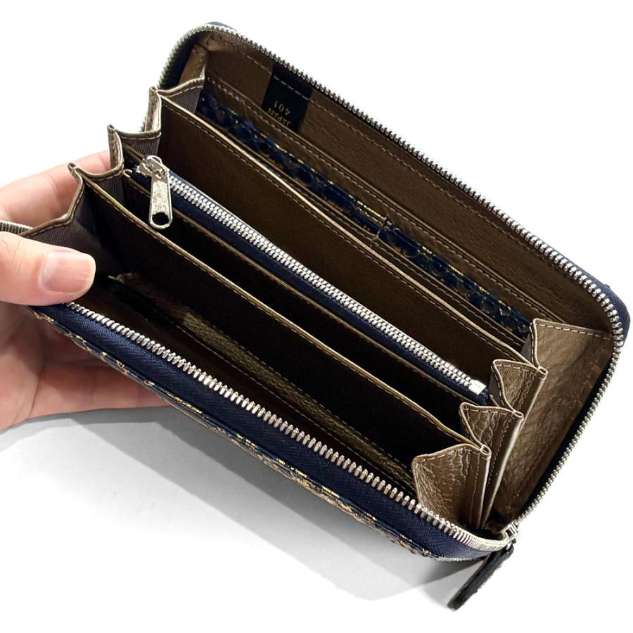 長財布 ラウンドファスナー財布 メンズ レディース 財布 サイフさいふ 長札 大容量 本革 パイソン リーフ 藍染の画像