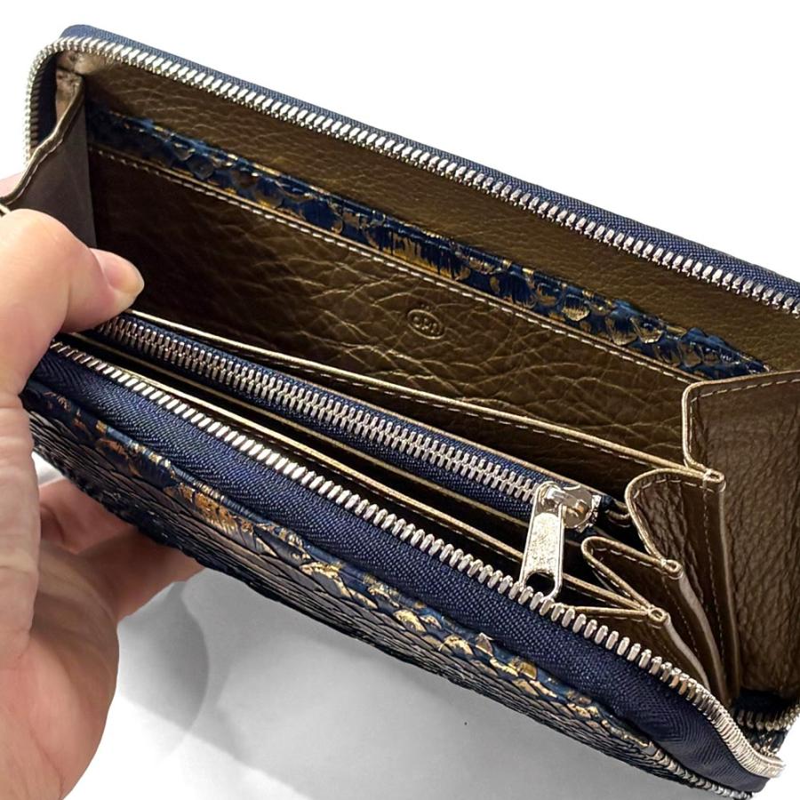 長財布 ラウンドファスナー財布 メンズ レディース 財布 サイフさいふ 長札 大容量 本革 パイソン リーフ 藍染の画像