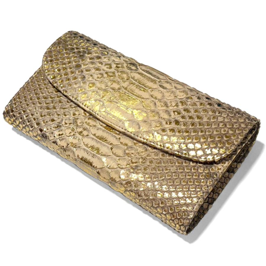 ギャルソン長財布 本革 パイソン リーフ 日本製 大きめ 大容量 収納力