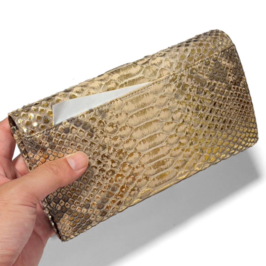 ギャルソン長財布 本革 パイソン リーフ 日本製 大きめ 大容量 収納力