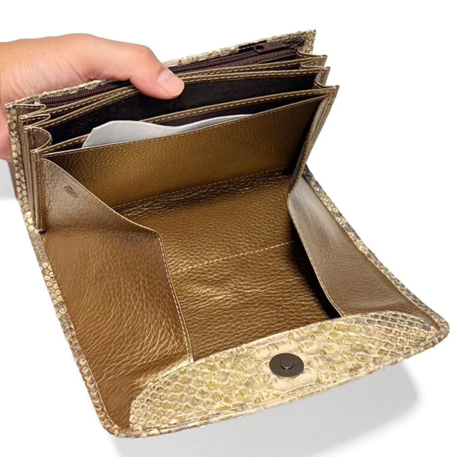 ギャルソン長財布 本革 パイソン リーフ 日本製 大きめ 大容量 収納力