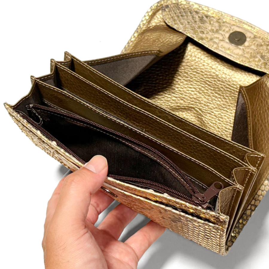 ギャルソン長財布 本革 パイソン リーフ 日本製 大きめ 大容量 収納力