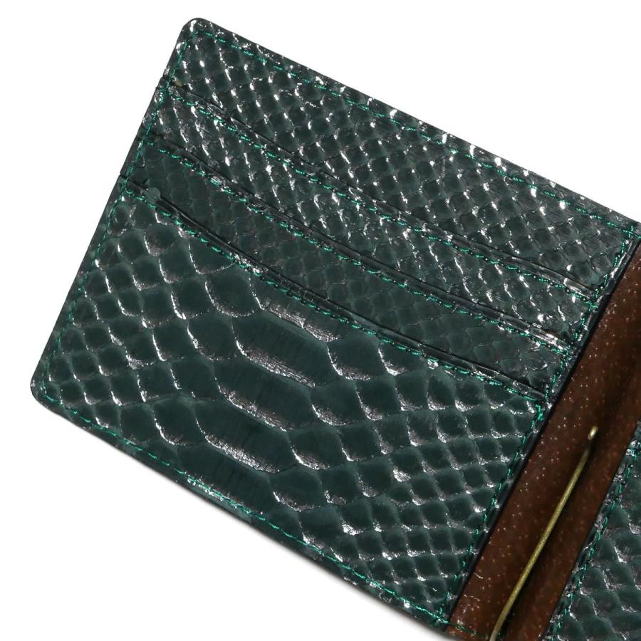 札ばさみ マネークリップ レザー パイソン革 ヘビ革 ダイヤモンドパイソン リーフグリーン 全２色 シルバー/ゴールド ヘビ革