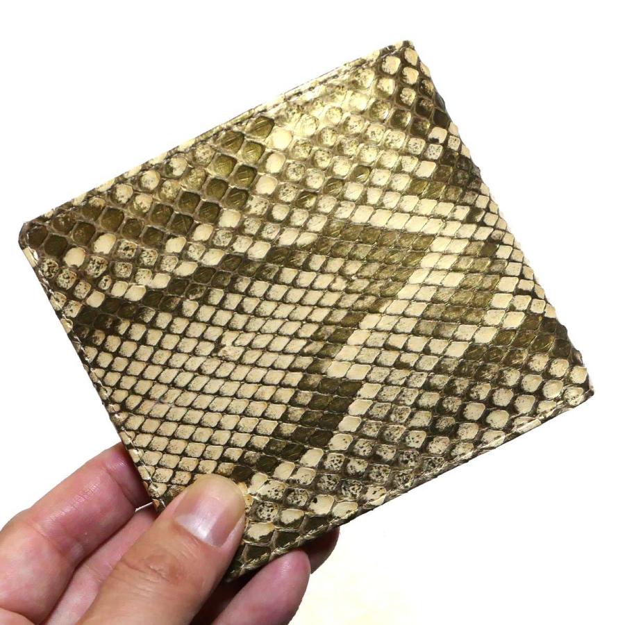 財布 二つ折り財布 小銭入れあり 本革 蛇革 ヘビ革 へび革 パイソン革