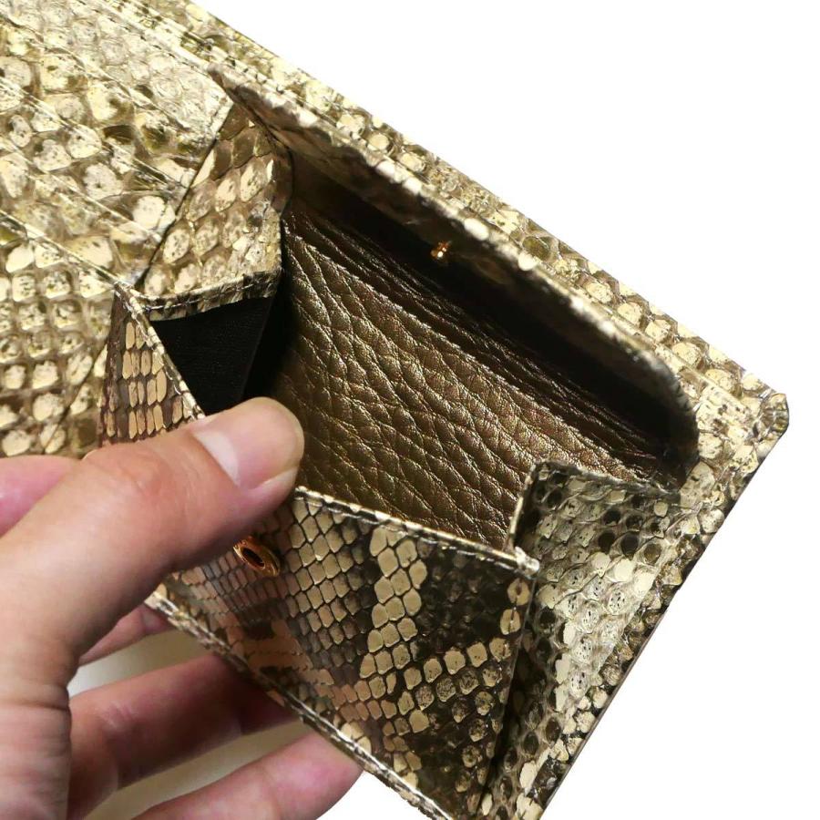 財布 二つ折り財布 小銭入れあり 本革 蛇革 ヘビ革 へび革 パイソン革
