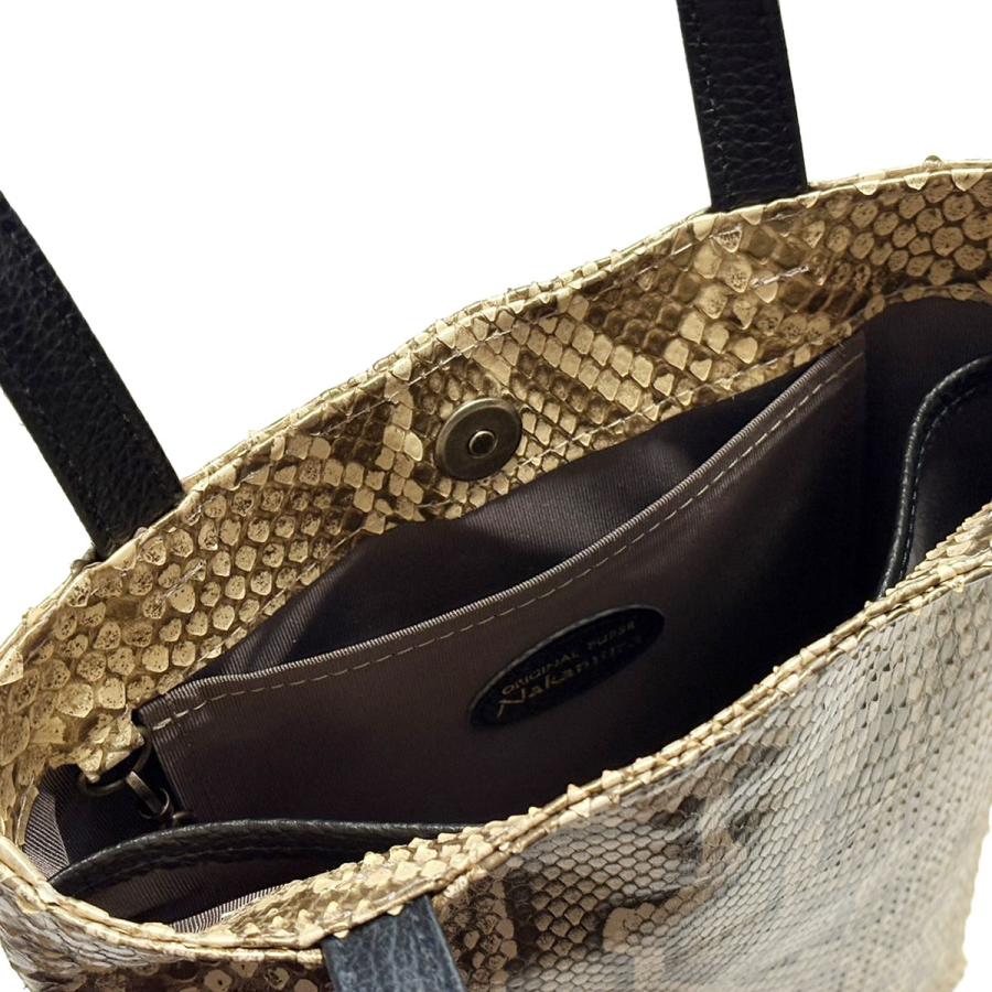 送料無料 パイソン 縦型バッグ 本革 モラレス パール仕上げ 手提げ 肩掛けバッグ エキゾチックレザー スリム ミニトート 蛇革 ヘビ革 軽量 2way 日本製 ギフトの画像