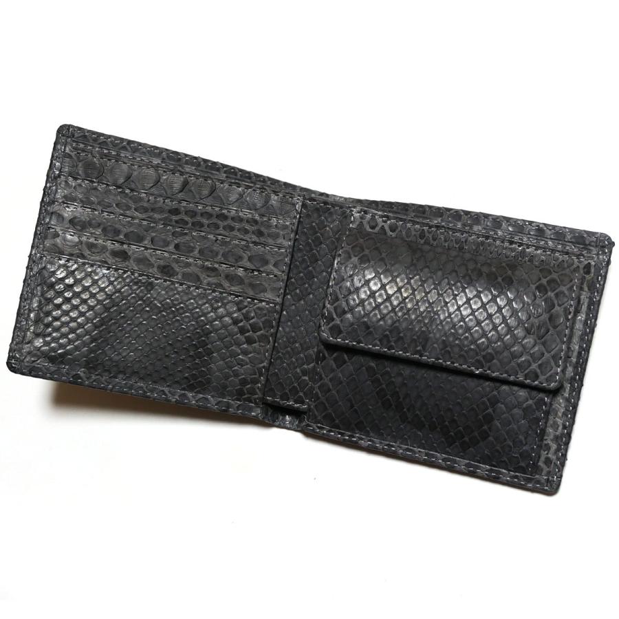 財布 二つ折り財布 小銭入れあり 本革 蛇革 ヘビ革 へび革 パイソン革
