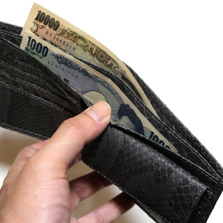 財布 二つ折り財布 小銭入れあり 本革 蛇革 ヘビ革 へび革 パイソン革