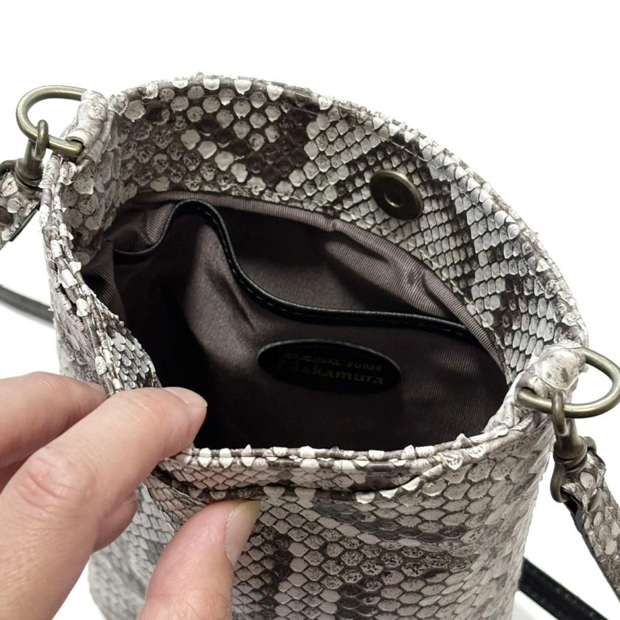 送料無料 パイソン ミニショルダーバッグ 本革 モラレス マット仕上げ 縦型 ポシェット 斜めがけ レディース メンズ 蛇革 ヘビ革 軽量 サコッシュ ギフト 日本製の画像