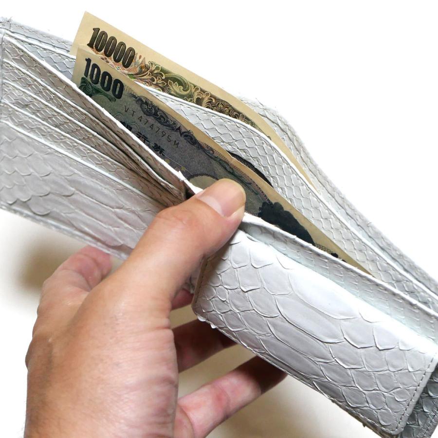 財布 二つ折り財布 小銭入れあり 本革 蛇革 ヘビ革 へび革 パイソン革