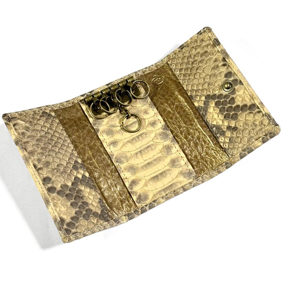 キーケース 5連 三つ折り メンズ レディース 本革 パイソン マット