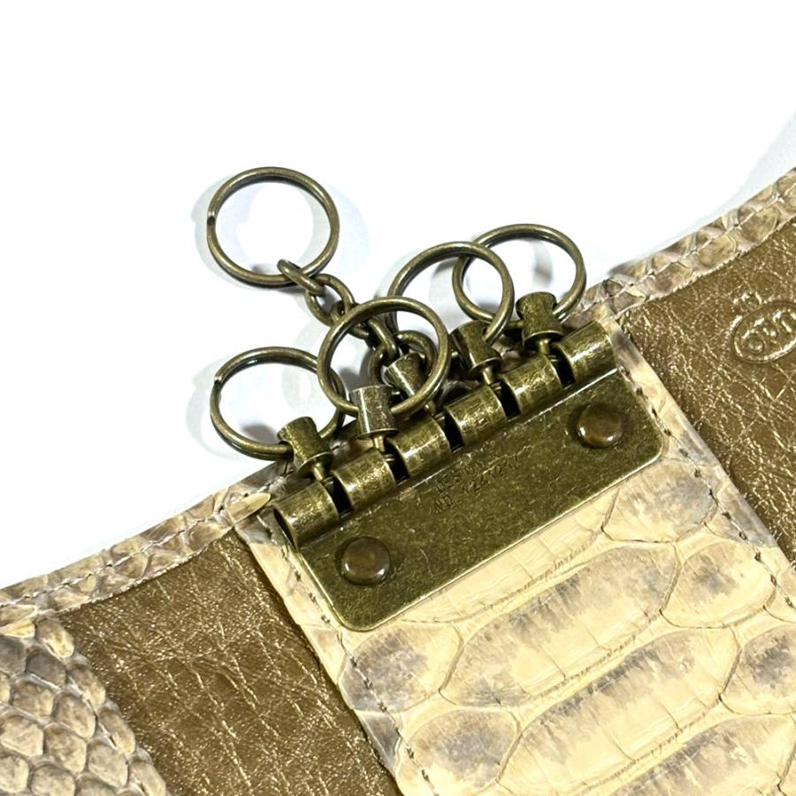 キーケース 5連 三つ折り メンズ レディース 本革 パイソン マット