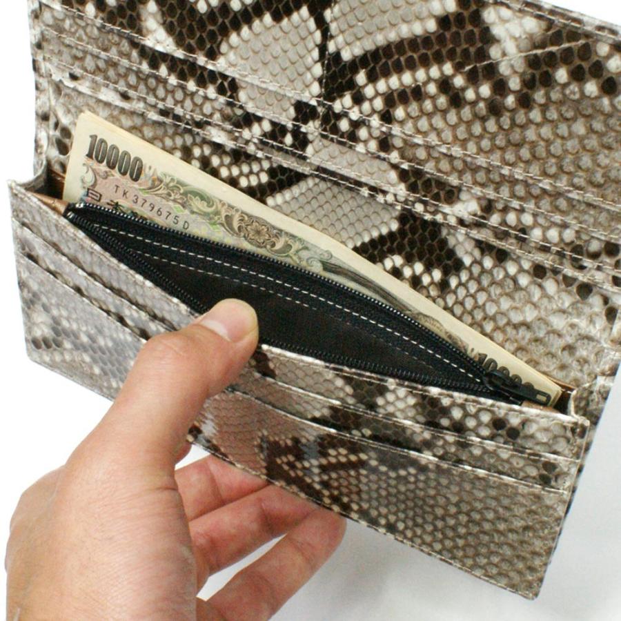 長財布 財布 メンズ レディース 長札 ロング ウォレットパイソン革 蛇革 へび革 通しまち型 小銭入れ付 ナチュラル 2の画像