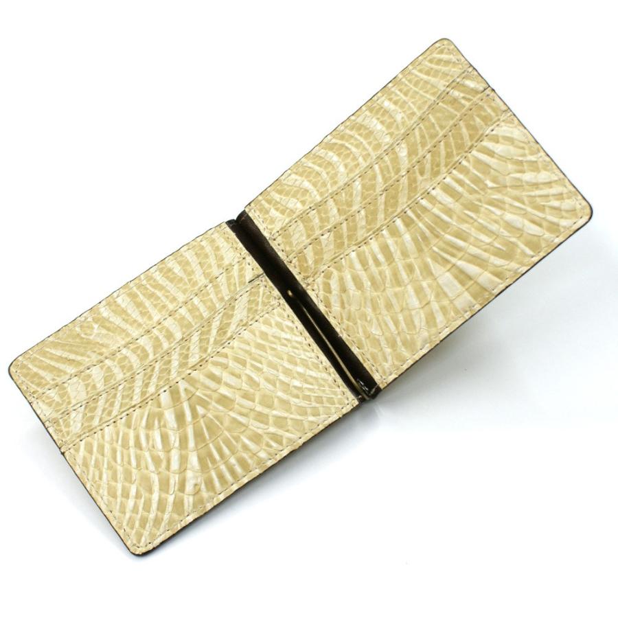 札ばさみ マネークリップ 財布 折り財布 サイフ さいふ メンズ レディース 薄型 蛇革 パイソン革 ヘビ革 無双仕様 カード収納 ウェーブ ベージュ