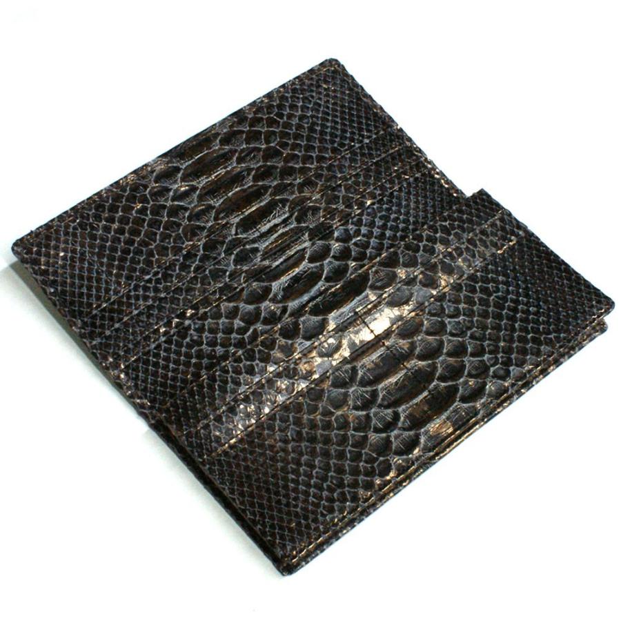 長財布 通しマチ 小銭入れ有 財布 長札 メンズ レディース パイソン革 蛇革 ヘビ革 本革 ダイヤモンドパイソン革 ラスター チョコ 2の画像