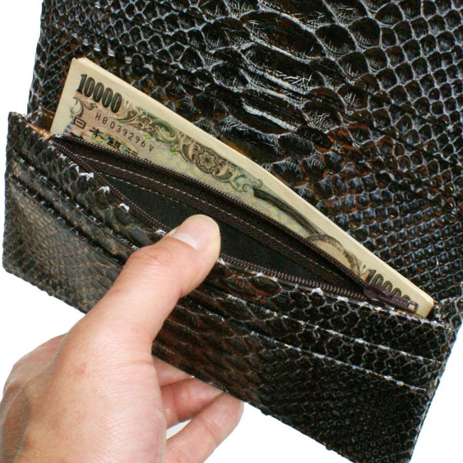 長財布 通しマチ 小銭入れ有 財布 長札 メンズ レディース パイソン革 蛇革 ヘビ革 本革 ダイヤモンドパイソン革 ラスター チョコ 2の画像