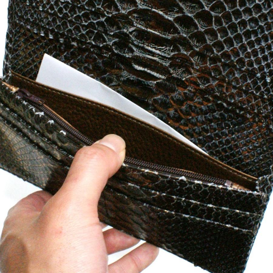長財布 通しマチ 小銭入れ有 財布 長札 メンズ レディース パイソン革 蛇革 ヘビ革 本革 ダイヤモンドパイソン革 ラスター チョコ 2の画像
