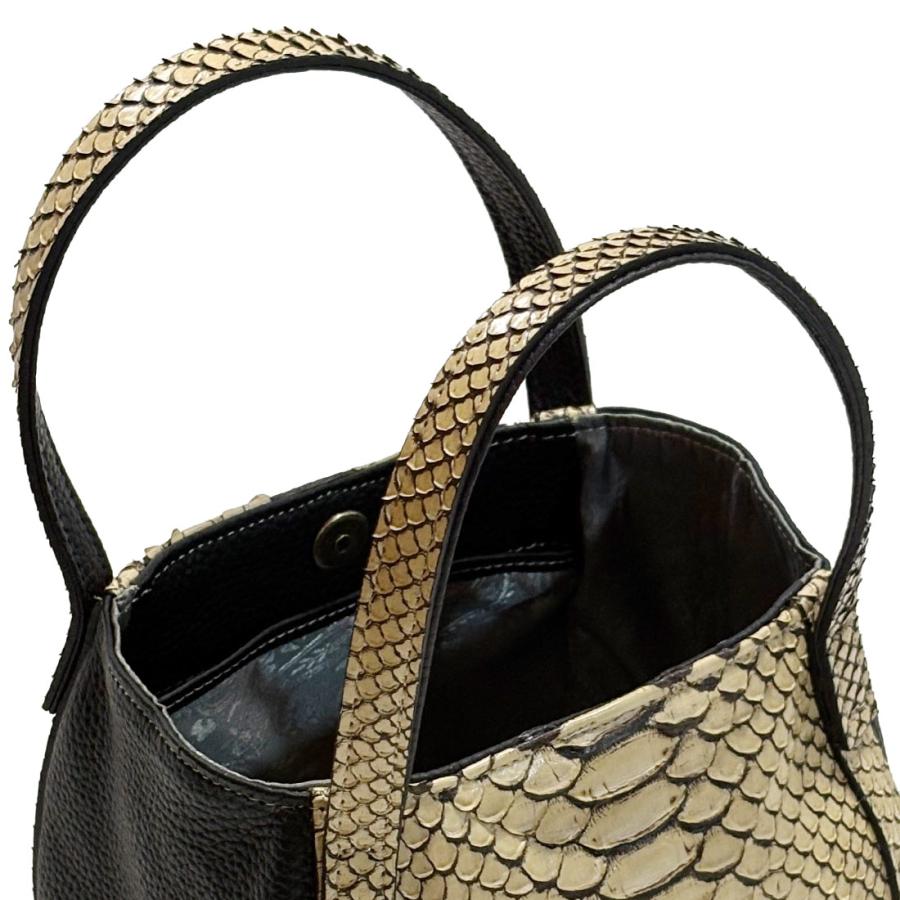 トートバッグ バケツ型 手提げ レディース メンズ 本革 パイソン